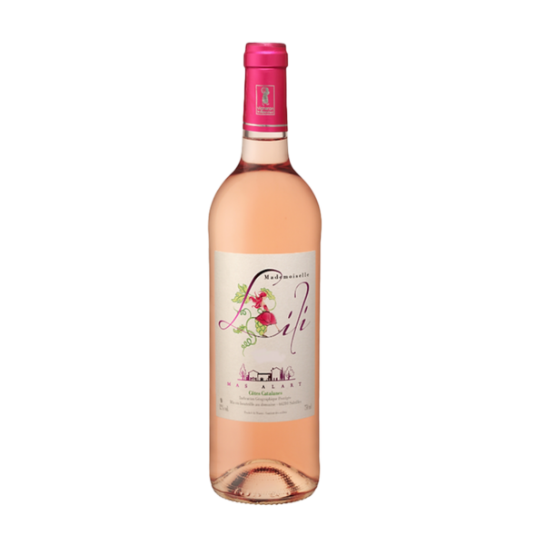 Bouteille de Mademoiselle Lili, vin rosé fruité des Côtes Catalanes.